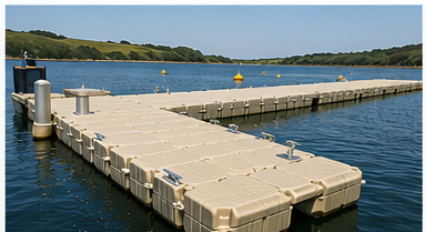 Modular floating pontoon jetty on a reservoir