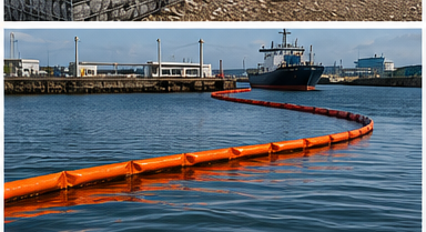 Floating oil-spill containment boom in a harbour