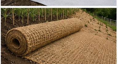 Coir erosion-control matting on a planted slope