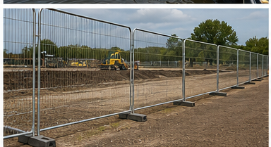 Temporary Heras fencing around a construction site