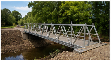 Modular aluminium footbridge over a watercourse