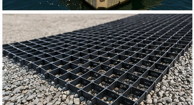 Permeable ground-reinforcement grid over gravel