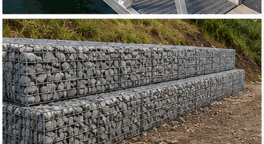 Gabion basket retaining wall on an embankment