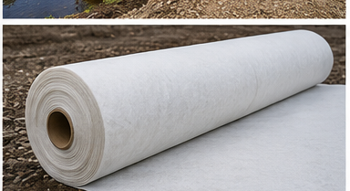 Roll of non-woven geotextile membrane on site