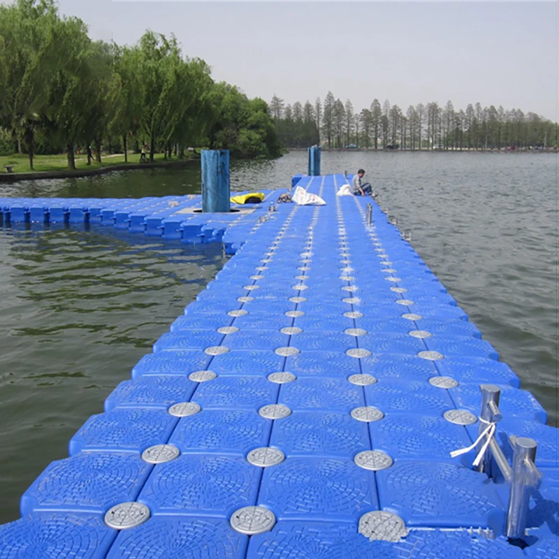 Modular floating pontoon system moored on calm water