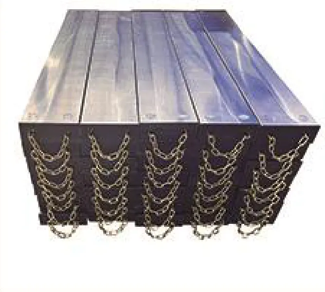 Long-strip composite spreader pads with securing chains