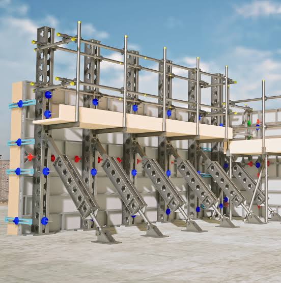 Formwork and falsework erected ready for a structural concrete pour