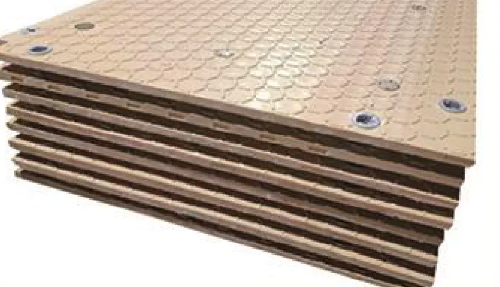 Stack of composite access mats with recessed lifting points