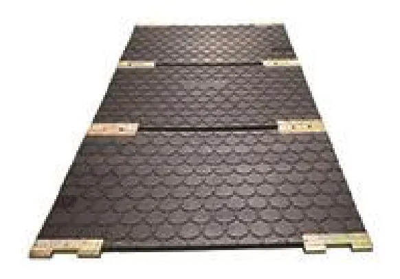 Interlocked heavy-duty base mats forming a temporary roadway panel run