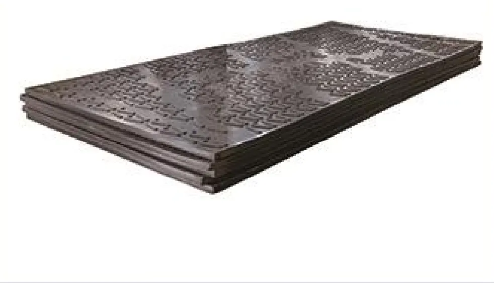 Stacked composite heavy-duty trackway mats with traction surface